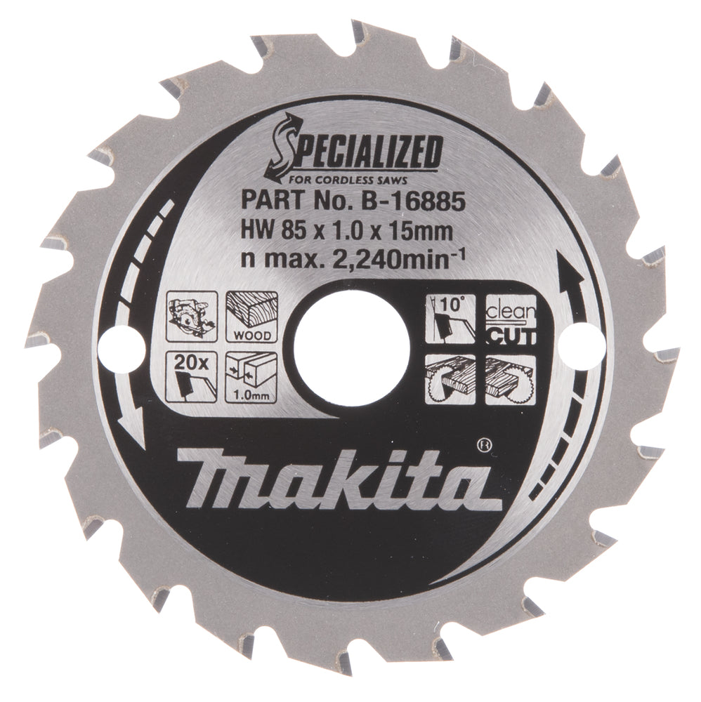 Makita B-16885 Hartmetall-Sägeblatt SPEZIALISIERT 85x1x15mm 10° T20