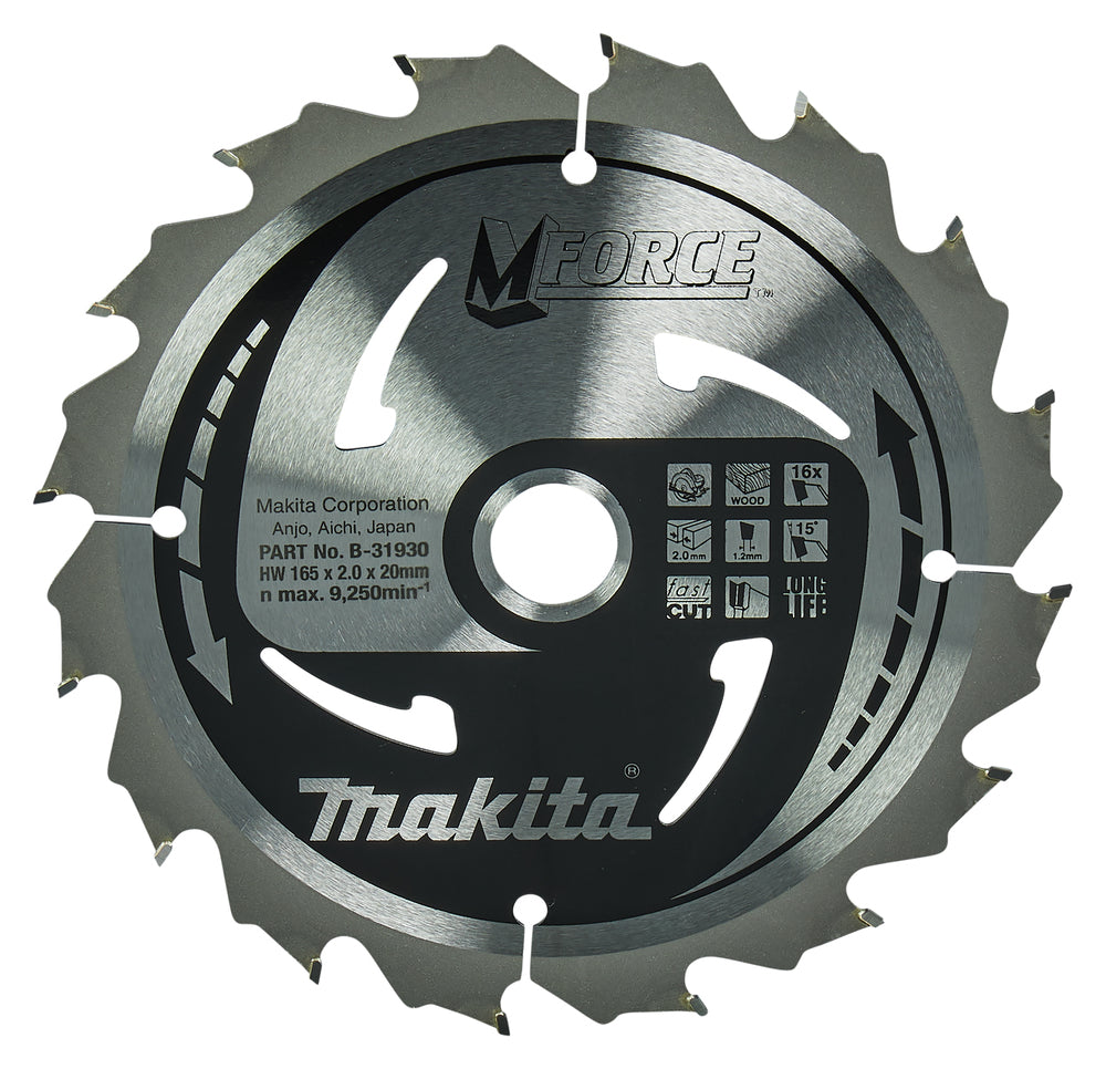 Makita B-31930 T.C.T. Sägeblatt 165 x 2 x 20 mm 15° T16 M-FORCE