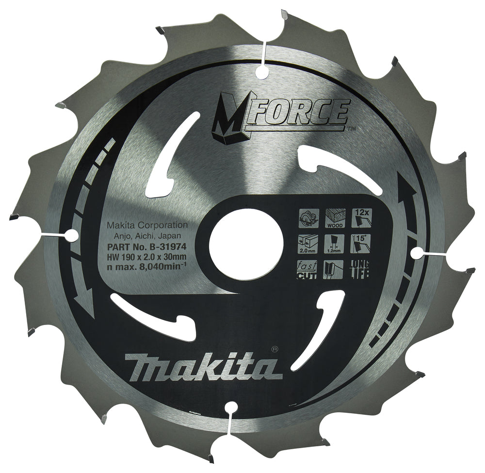 Makita B-31974 T.C.T. Sägeblatt 190X2X30mm 15° T12 M-FORCE