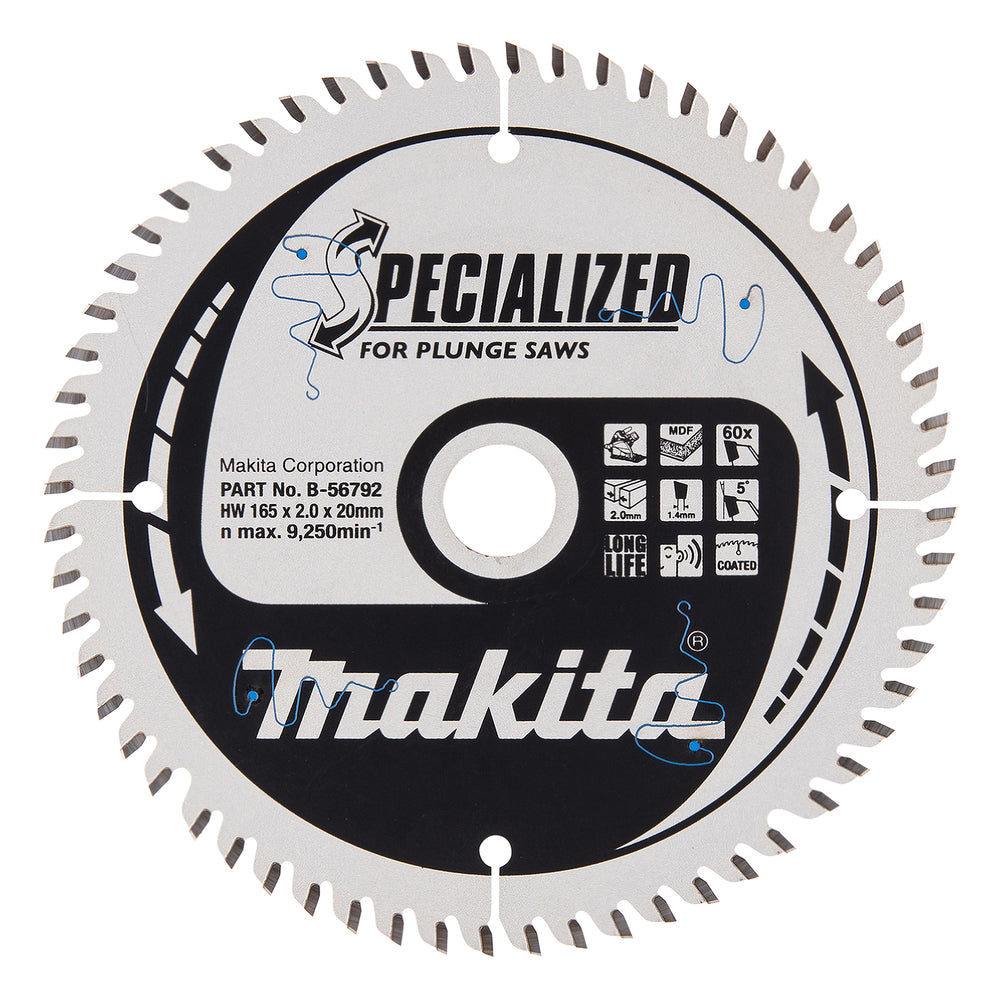 Makita B-56792 Kreissägeblatt, Specialized, T.C.T., 165 x 20 mm, 60 T