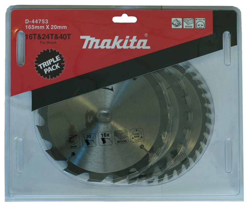 Makita D-44753 T.C.T. Sägeblatt 165X2X20mm 20/20/18° Z16/24/40 Standard für Holz