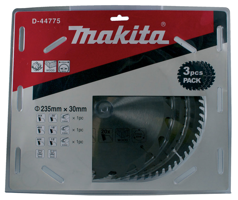 Makita D-44775 Kreissägeblätter, Standard T.C.T., 235 x 30 mm, 20 / 48 / 60 T, 3 Stk.