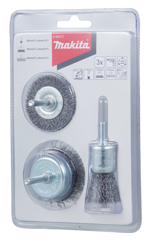 Makita D-66070 Drahtbürsten-Set für Bohrmaschinen, 3-teilig