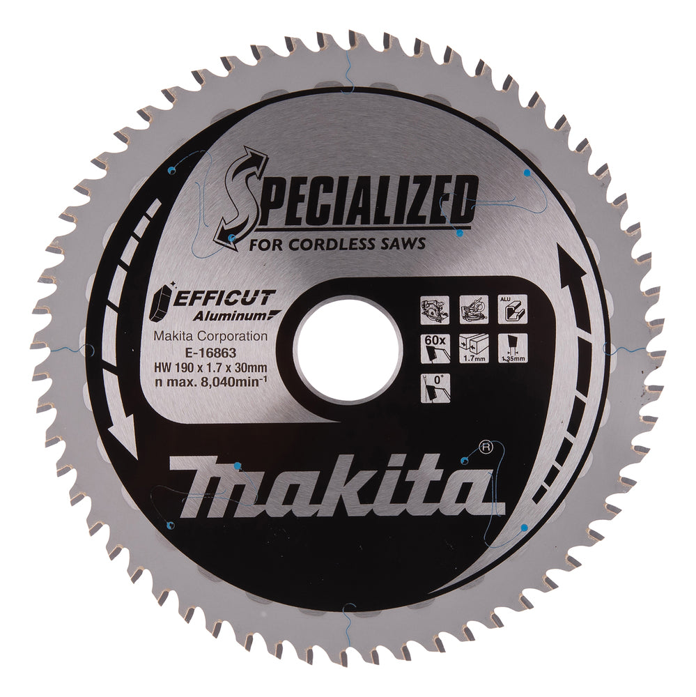 Makita E-16863 Hartmetall-Sägeblätter für Aluminium, 190 x 1,7x 30 mm, 0° 60Z, EFFICUT
