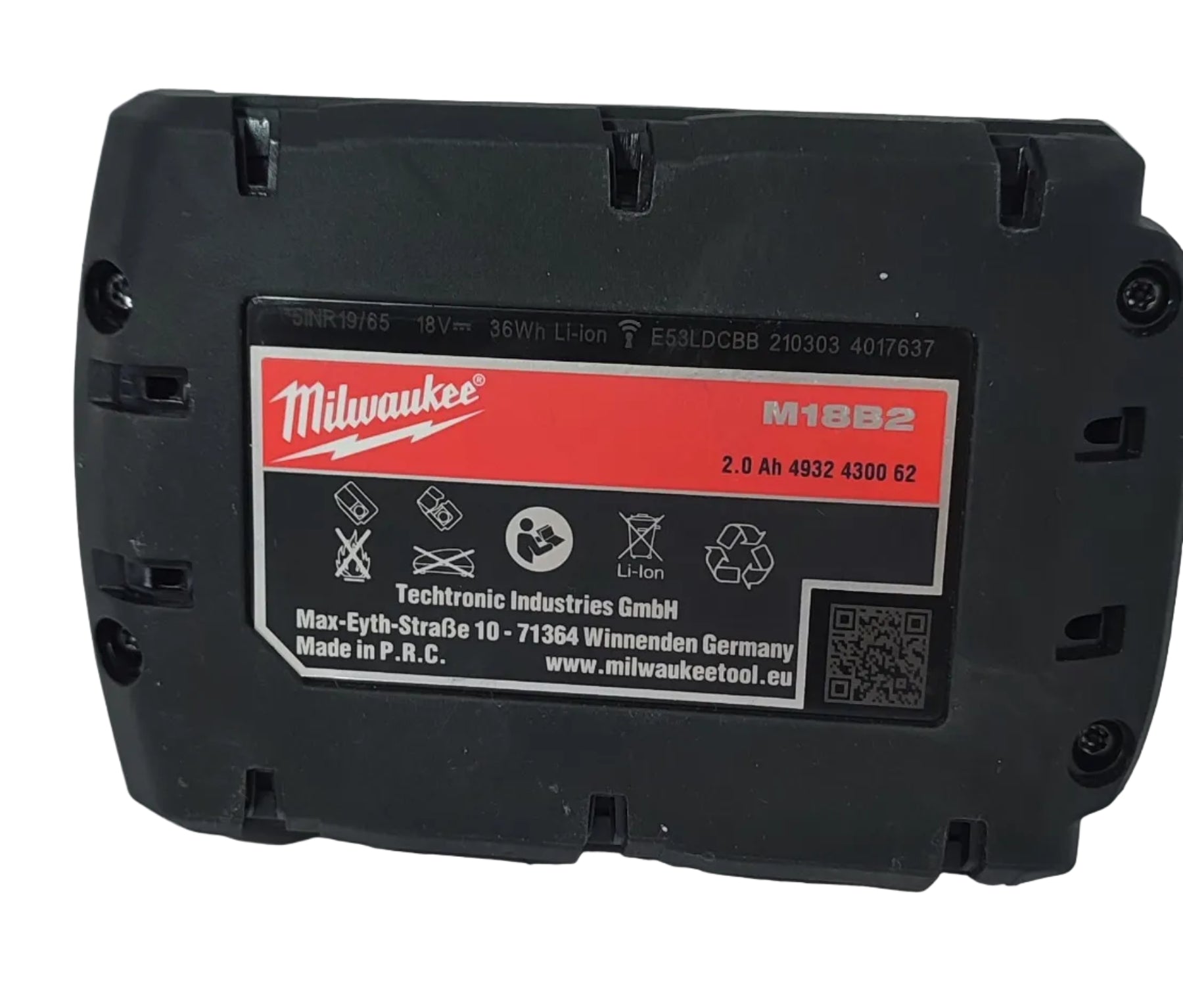 Milwaukee M18B2 18V 2 Ah Akku, generalüberholt