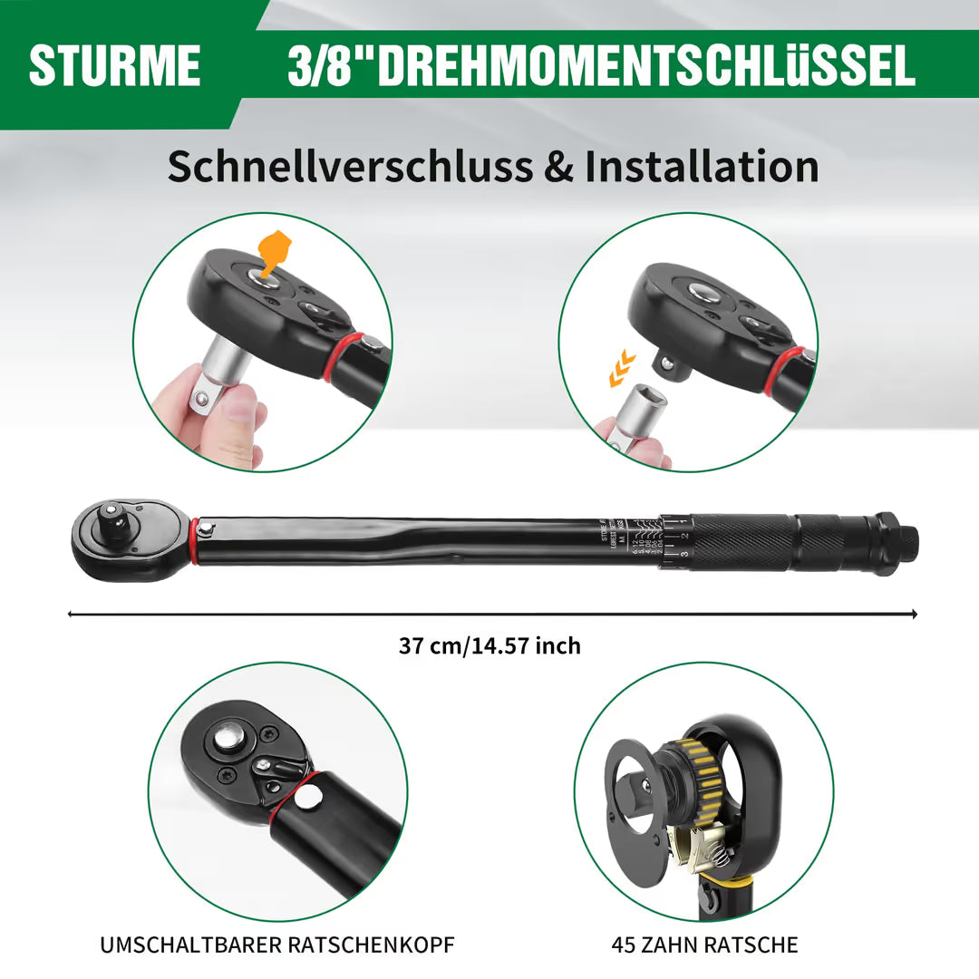 Drehmomentschlüssel 1/4 Zoll 5-25Nm ±3% 45-Zahn umschaltbarer Ratschenkopf mit Koffer – 1/4 Zoll