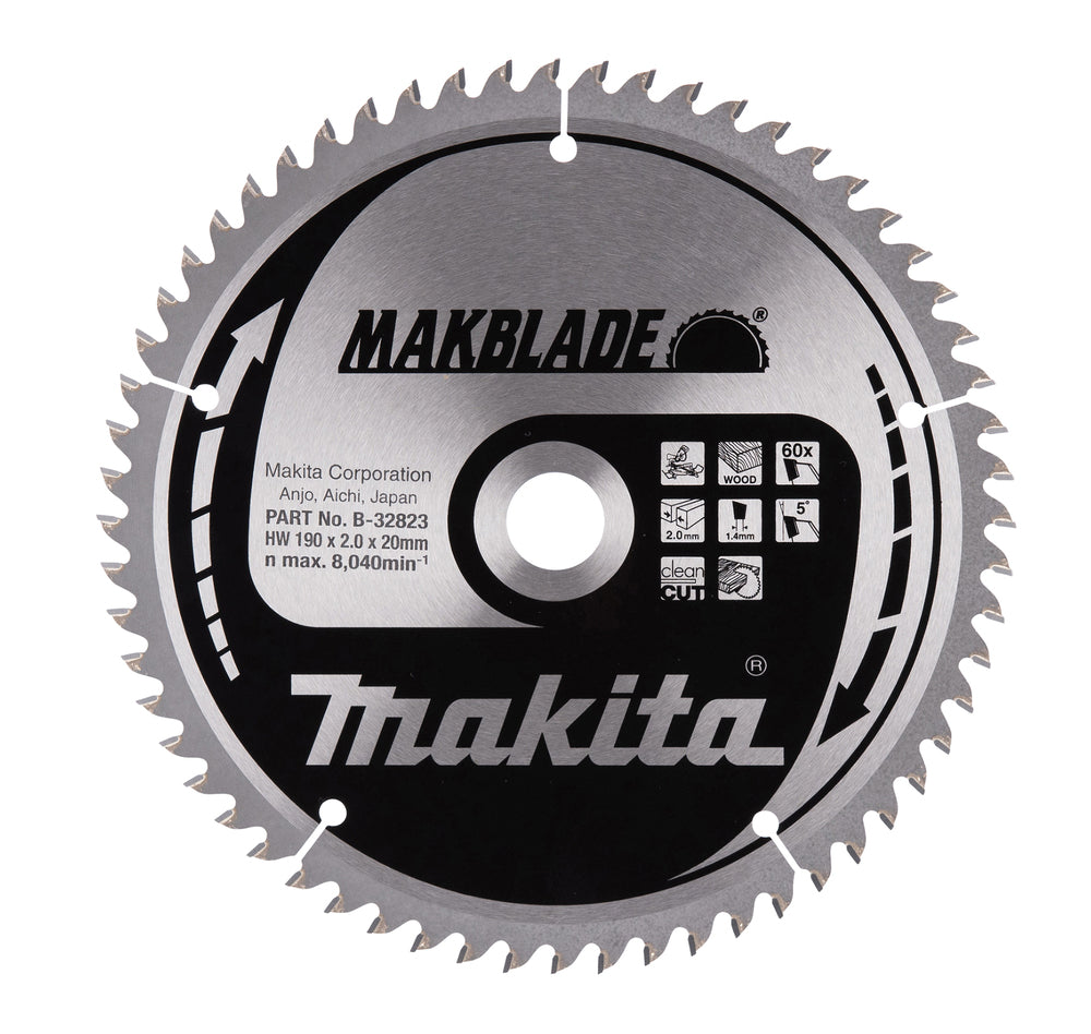 Makita B-32823 Hartmetall-Sägeblatt 190X2X20mm 5° T60 MAKBLADE