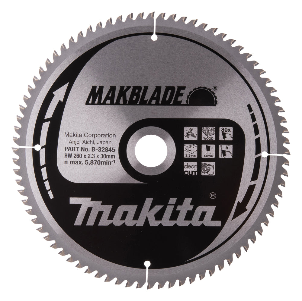 Makita B-32845 T.C.T. Sägeblatt 260X2.3X30mm 5° T80 MAKBLADE