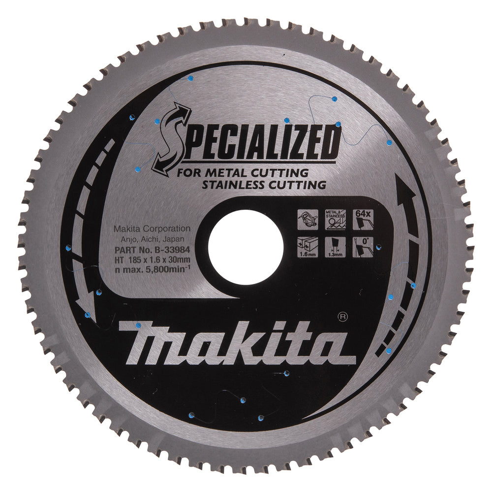 Makita B-33984 T.C.T. Sägeblatt 185X1.6X30mm 0° T64 SPECIALIZED zum Schneiden von Edelstahl