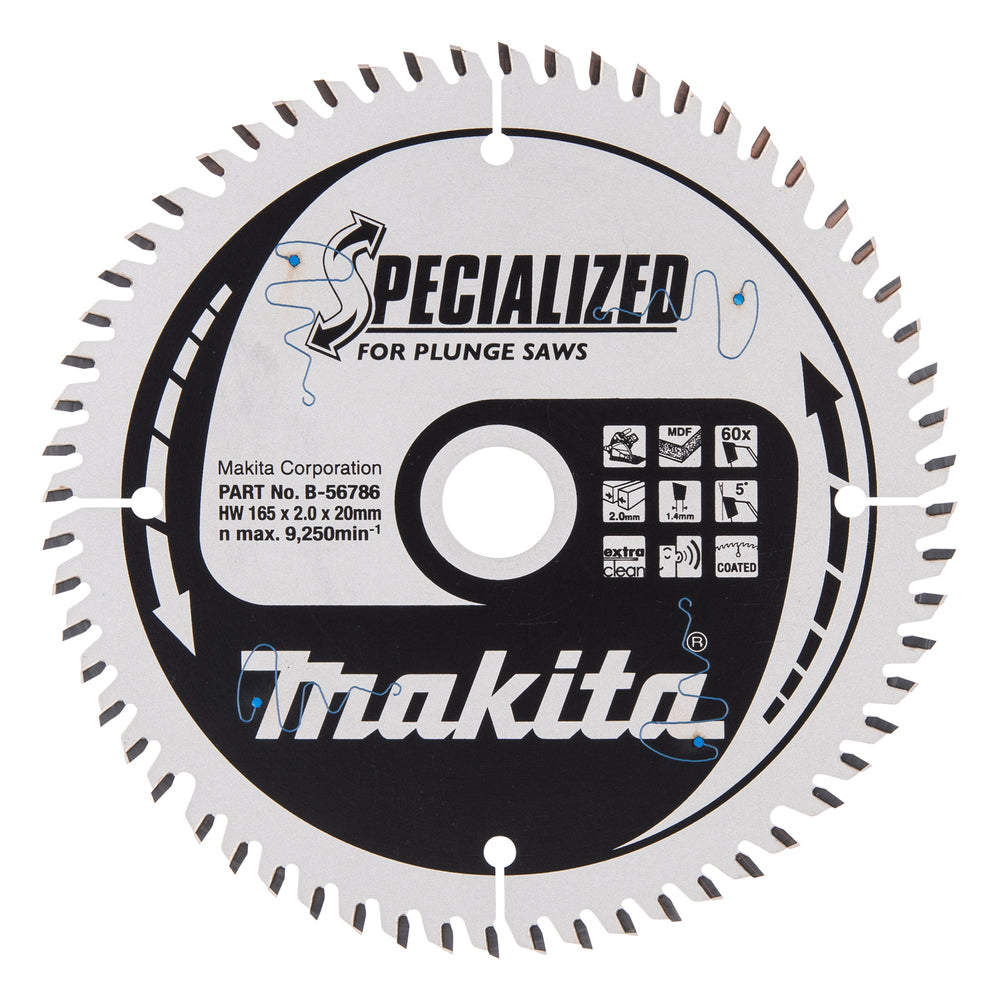 Makita B-56786 Circular Saw Blade, Specialized T.C.T. 165 x 20 mm, 60 T