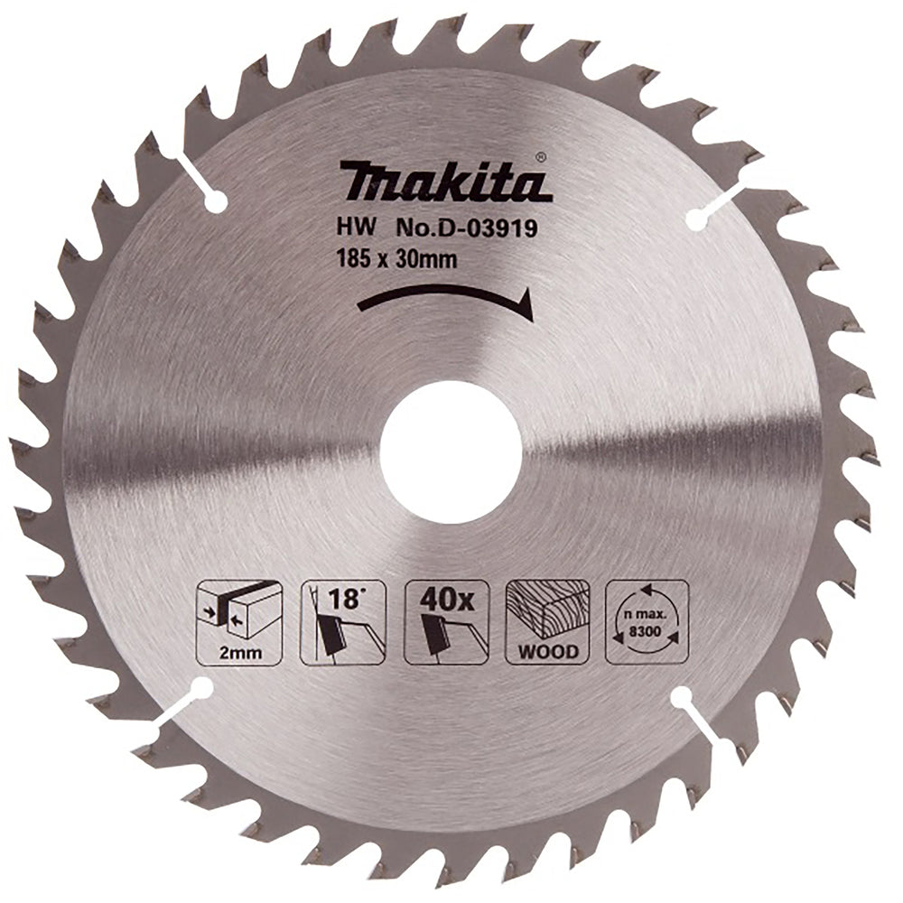 Makita D-03919 T.C.T. Sägeblatt 185X2X30mm 18° T40 Standard für Holz