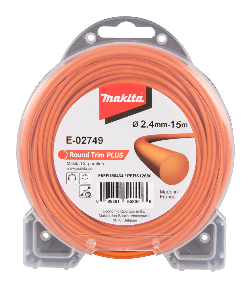 Makita apvali pjovimo valas plius nailono valas, 2,4 mm x 15 m