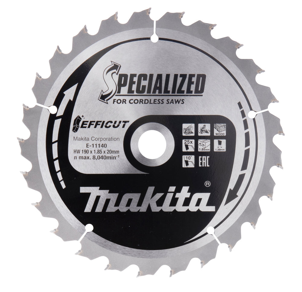 Makita E-11140 T.C.T. Sägeblatt 190X20X1,85mm 10° T25 EFFICUT