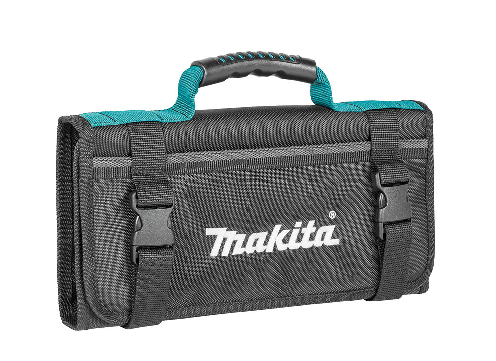 Makita E-15506 Faltbare Werkzeugtasche mit Fächern für verschiedene Werkzeuge, mit Tragegriff.