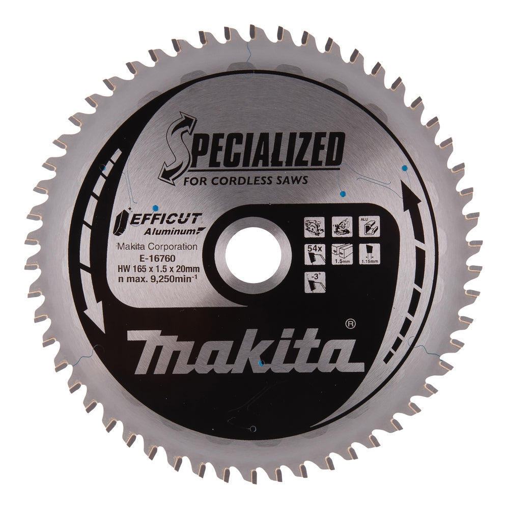 Makita E-16760 T.C.T. Sägeblatt für Aluminium, 165 x 1,5x20 mm, 3°, 54Z EFFICUT